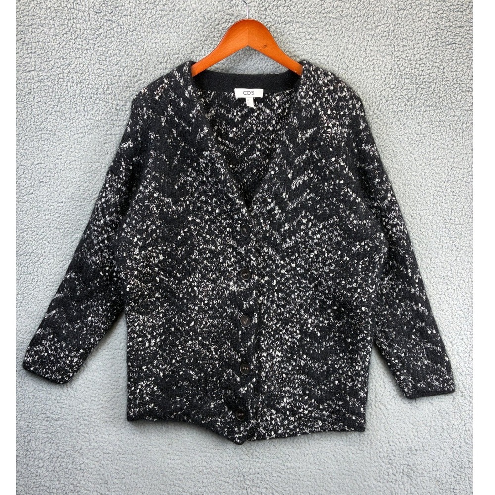 COS Oversized Cardigan Sweater Womens M Black White Chunky Wool Knit Minimalist
